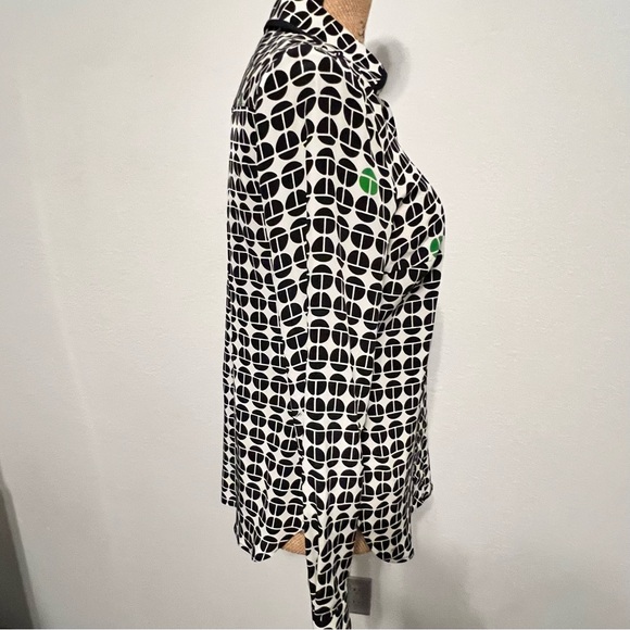 Trina Turk Cream Silk Blouse with Black and Green - Picture 7 of 11